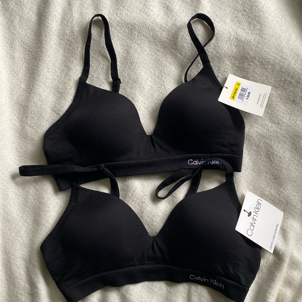 NWT calvin klein lightly lined wire free bras lot of 2 black 34b